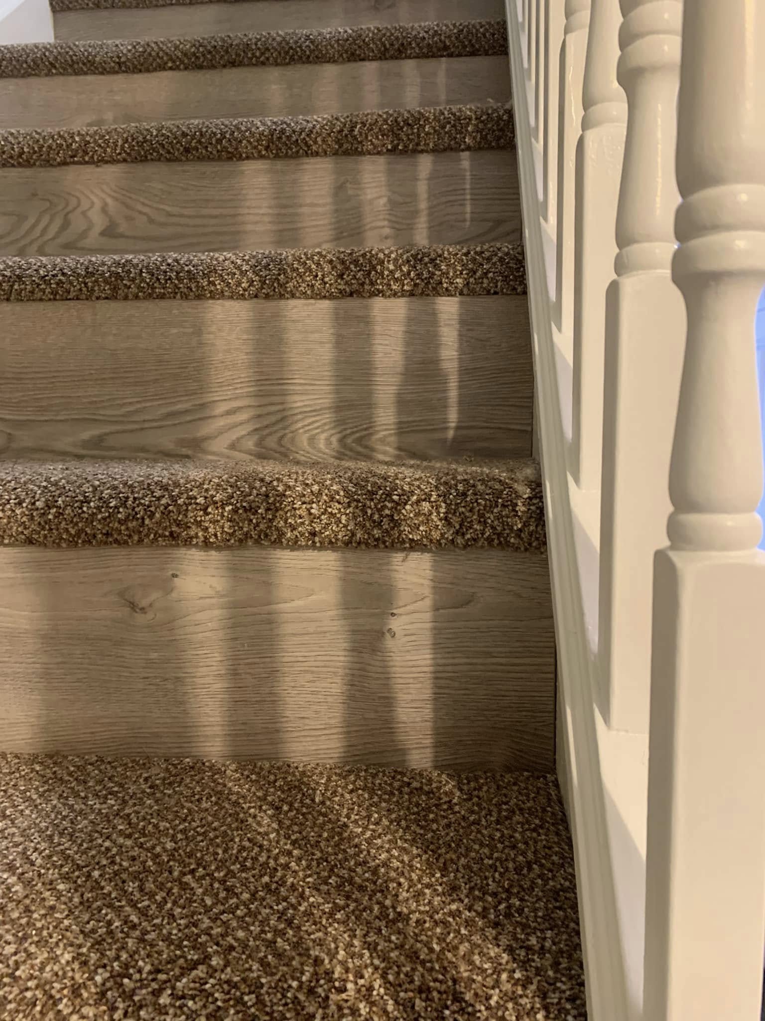 Elegant stair carpets with wood kickplate